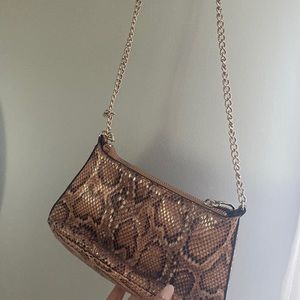 H&M pink beige snakeskin mini bag with chain strap